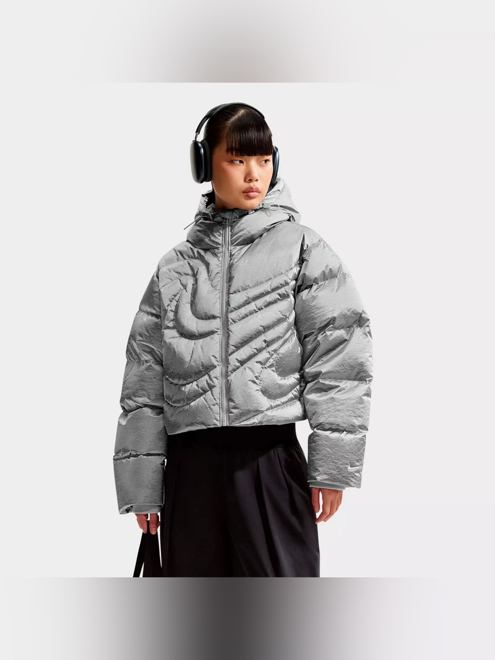 Nike Women's Silver Hooded Puffer Jacket